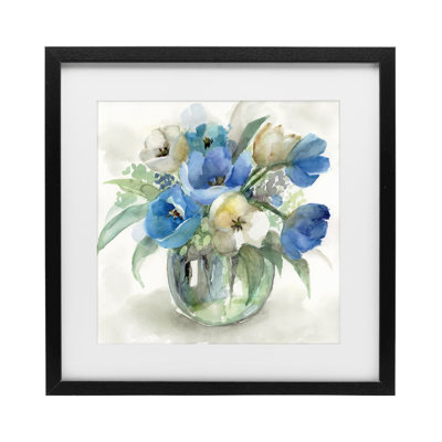 «Blue Tulip Watercolor Bouquet», reproduction d'art sous verre, design par Nan