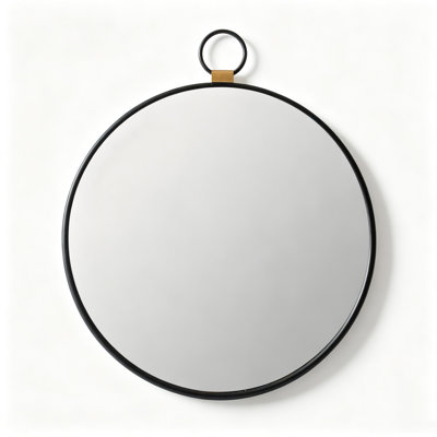 Miroir décoratif mural rond, miroir mural avec cadre en fer noir et anneau de suspension supérieur pour hall d'entrée, salon ou chambre à coucher