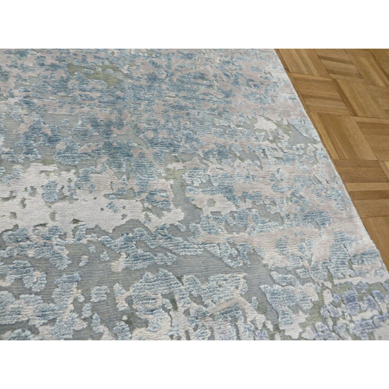 Tapis de zone de tapis de couloir 2 pi 6 po x 10 pi 3 po one-of-kind à la main noué la blue