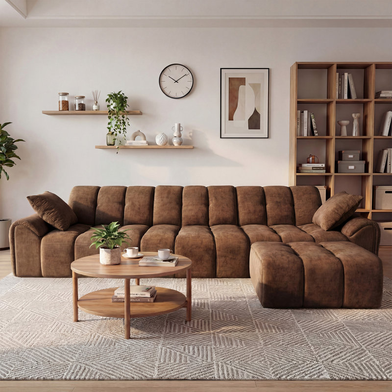 Ensemble de 4 pièces de canapé modulaire avec chaise longue Boneless, Brown