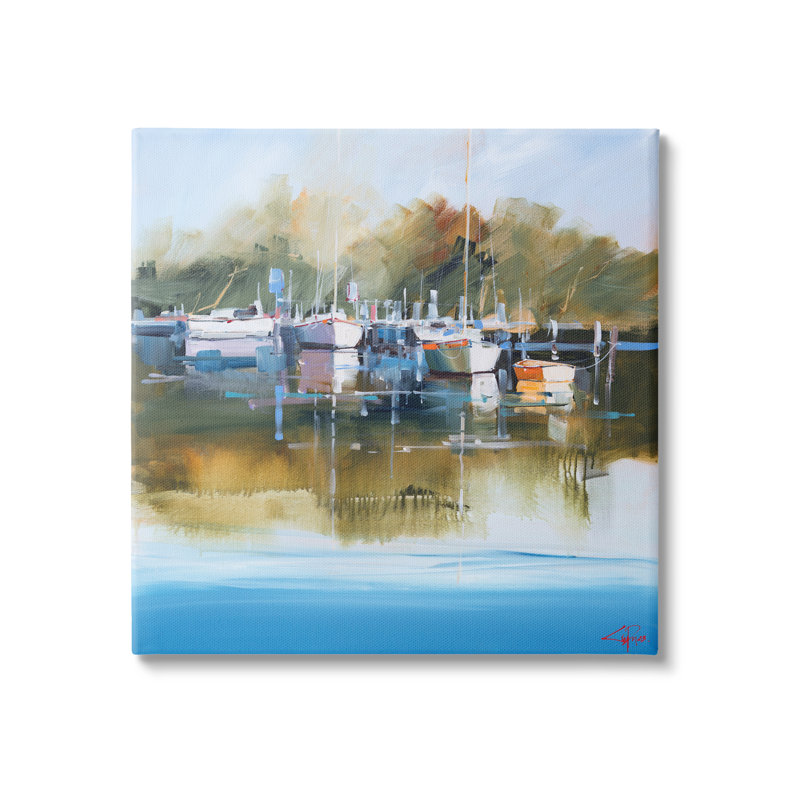 Ba-063 - Peinture encadrée d'une marina, H 36 po x l 36 po x P 1,5 po