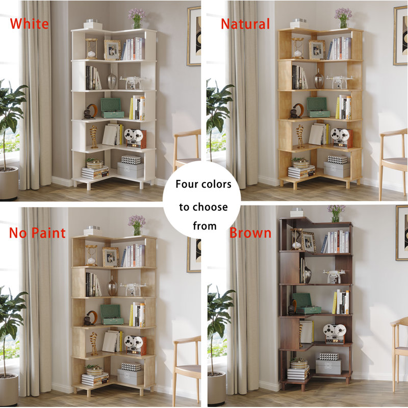 Cuadra Solid Wood Corner Bookshelf Storage Display Shelf Corner Bookcase