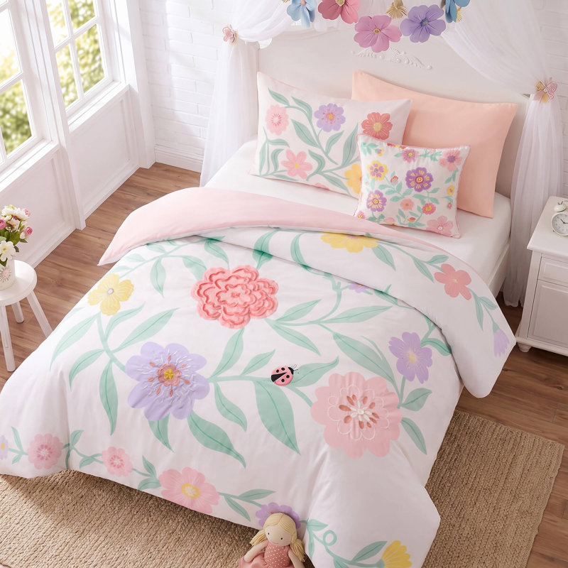 Ensemble de couette florale 4 pièces, Lit simple