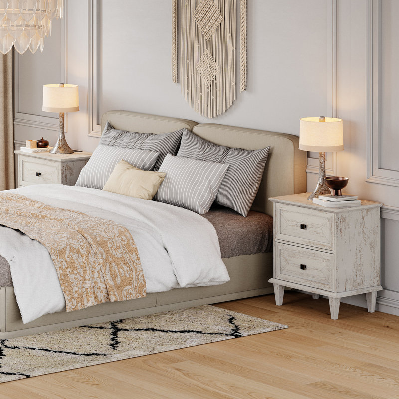 Ensemble de table de chevet 2 tiroirs avec charge WAMPAT, Blanc