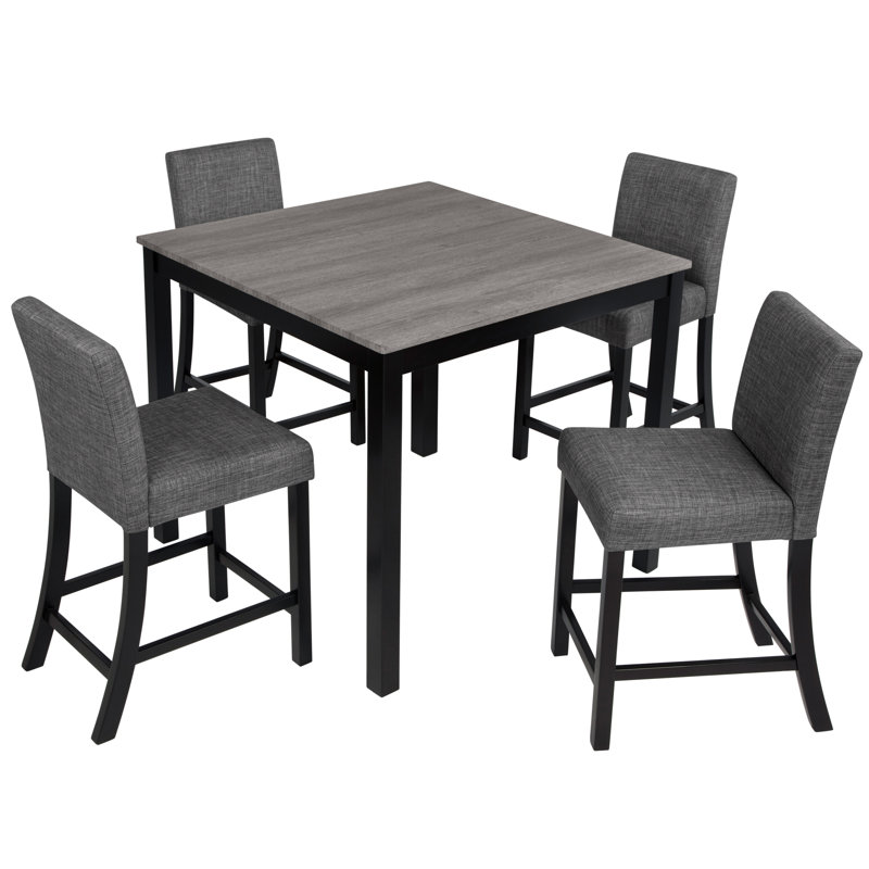 5-Piece Counter Height Square Dining Table Set with 4 Upholstered Chairs