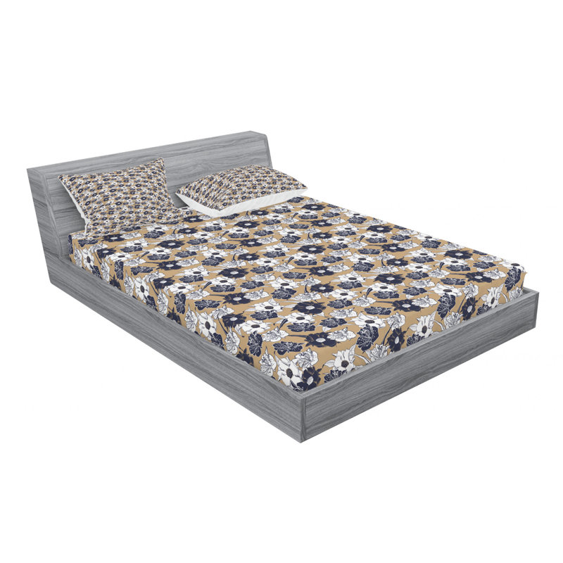 Microfiber Floral Sheet Set, Queen Sheet Set with Fitted Sheet