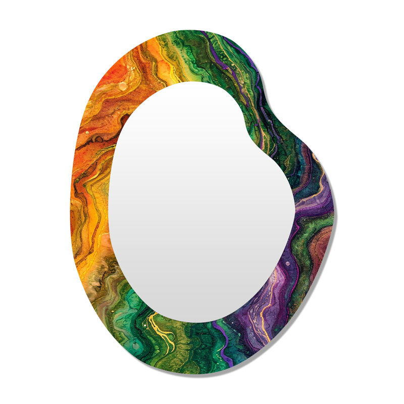 Rainbow Stone Structure Waves - Miroir décoratif asymétrique en marbre, miroir mural moderne de forme unique, impression d'art en métal