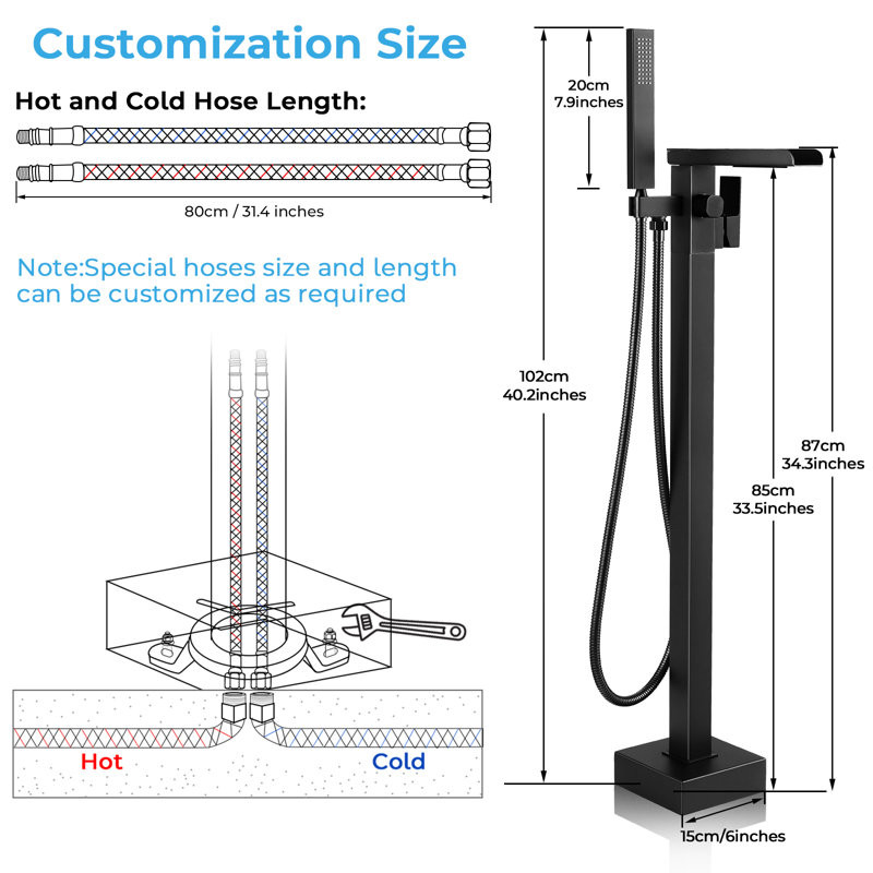 Floor Mount Freestanding Tub Faucet, Matte Black