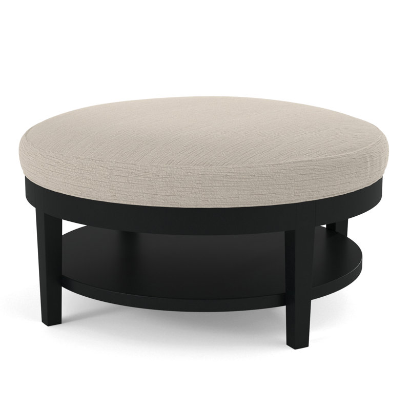 Midtown Upholstered Ottoman, Green and Blue Stripe; 0252-54, Black Finish