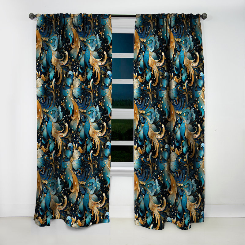 Motif cachemire céleste II - velours glamour - obscurcissant - 1 panneau, L 52 po x L 108 po