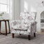 Fauteuil à accoudoirs roulés Traditional, structure en bois de bouleau massif avec pieds fuselés, chaise rembourrée en tissu de polyester imprimé pour plus de confort et de style