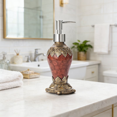 10Oz 300Ml Proof Pump Retro Agate Soap Dispenser Refillable Liquid Hand Lotion Bottle Press Type Anti-Slip Hand Soap Jar Shampoo Bottle, Red