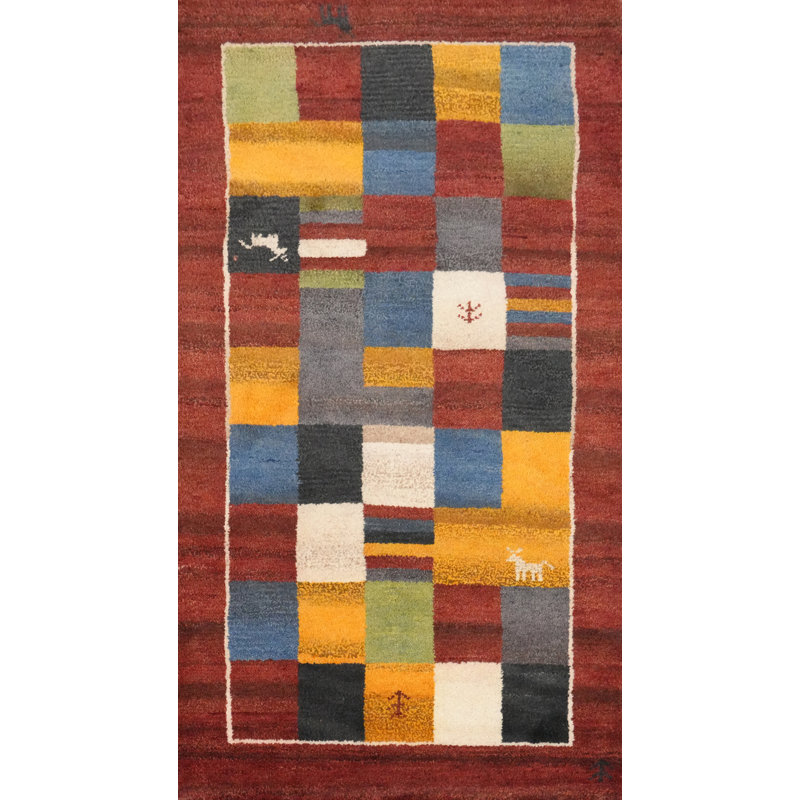 Checkered Gabbeh Oriental Runner Rug 2x5