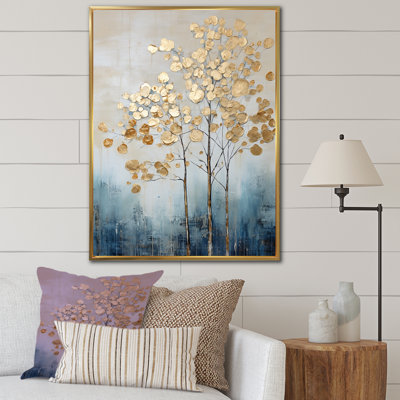 Gold And Blue Trees Harmony IV - Trees Wall Art