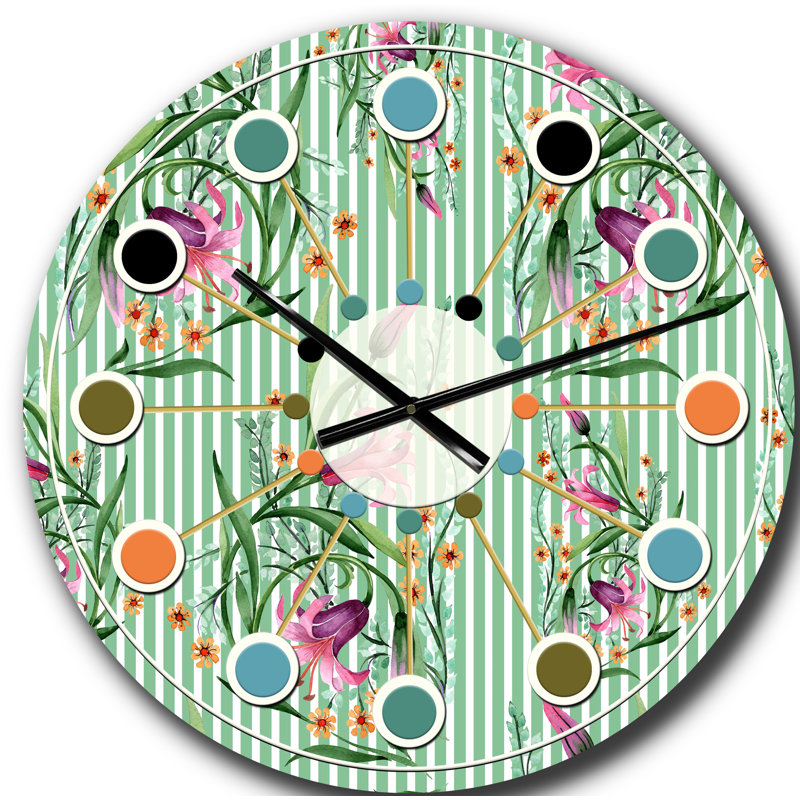 Horloge murale florale botanique rétro, Surdimensionné