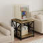 Table d'appoint de style champêtre, table d'appoint carrée à 2 niveaux avec tablette de rangement, table de chevet industrielle avec structure métallique en forme de X, table d'appoint rustique pour salon ou chambre.