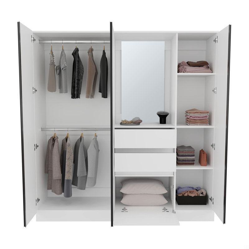 Armoire avec portes doubles, tringle suspendue et tablettes intérieures