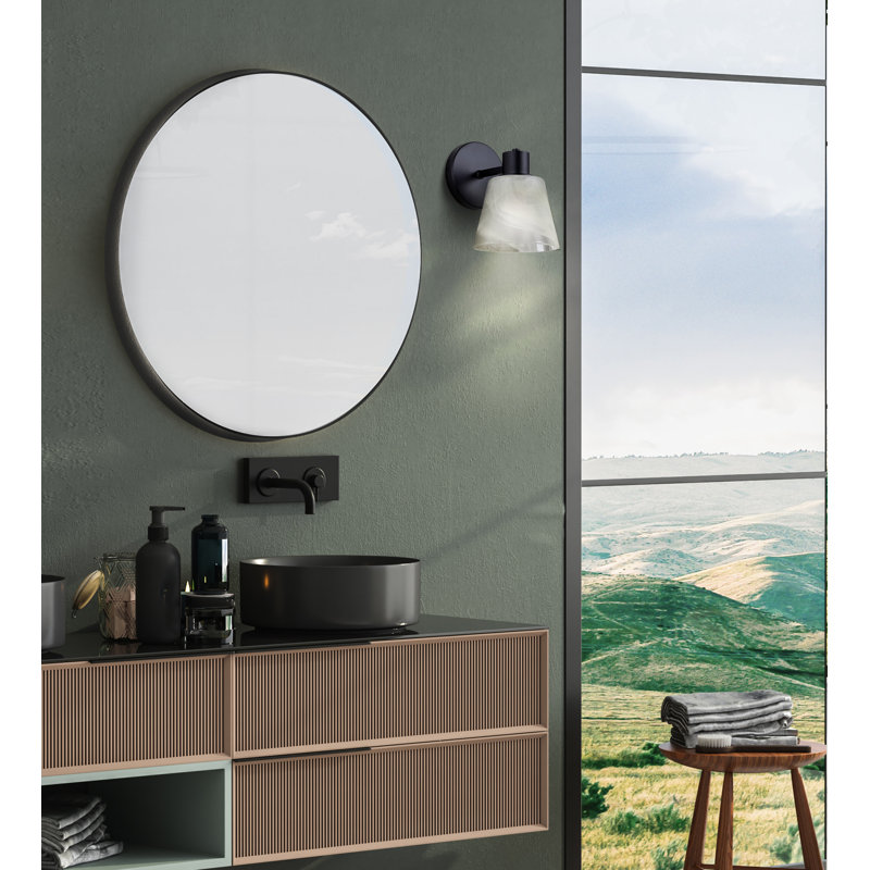 L 6 po. Applique 1 lumière avec abat-jour en verre transparent, Noir mat
