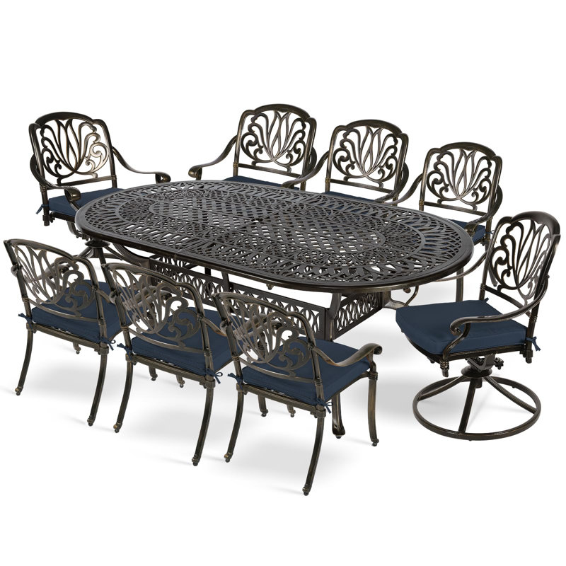 Ensemble repas d'extérieur ovale 8 personnes, Bleu marine