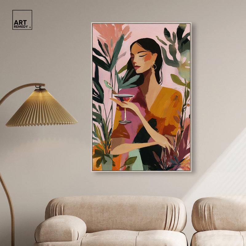 "Drinks and Plants", reproduction d'art sur toile par Art Remedy, cadre argenté, 30 x 45, H 46 po x l 31 po, Cadre argenté