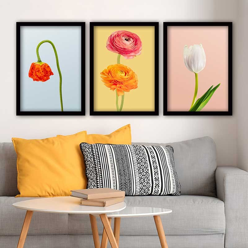 Superbe ensemble de peintures décoratives encadrées (3 pièces) de 21,7 po x 29,5 po chacune | Cadre 100% bois avec polystyrène de 0,8 pouce | Impression numérique UV | Parfait pour la décoration murale de salon, de bureau et de galerie