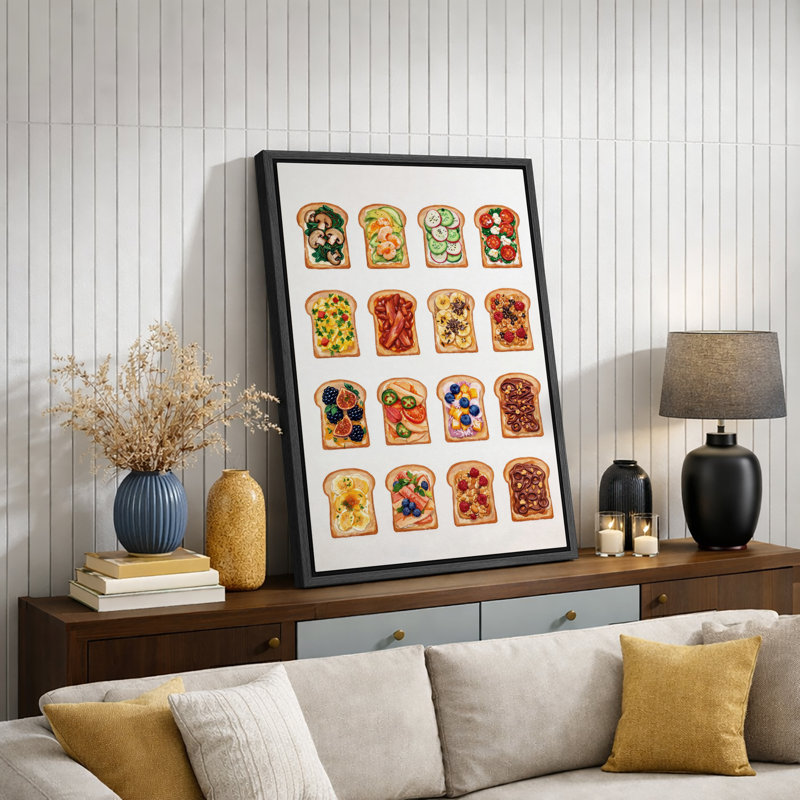 Assortiment de toast, illustration de nourriture, images de cuisine, impression sur toile encadrée, Cadre noir