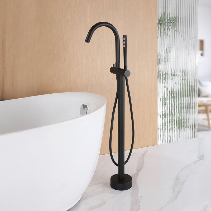 39" H 316 Stainless Steel Thermostatic Freestanding Tub Faucet With Hand Shower, Matte Black