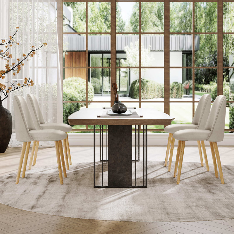 48cm H Linen Upholstered Upholstered Back Side Chair, Beige Linen