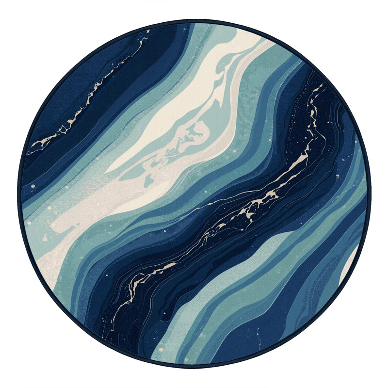 Tapis bleu moelleux doux et moelleux Eakes, Rond 8 pi