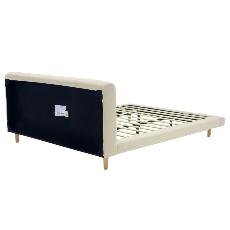 Chunky Headboard Bed Frame, Solid Rubberwood Legs, 800Lbs Capacity