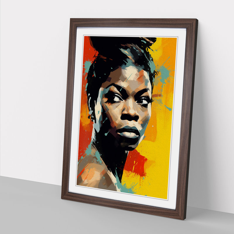 Nina Simone Action - Single Picture Frame Print on Wood, Walnut Framed, 64cm H x 46cm W x 2cm D