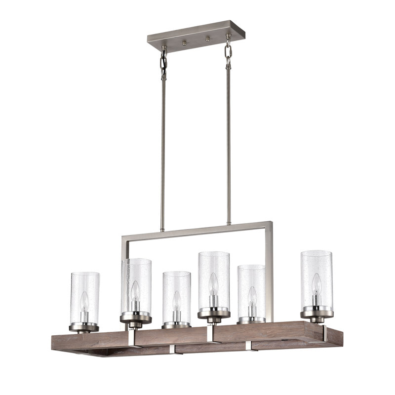 Lustre rectangulaire à 6 lumières Messer, Nickel / bois de grève