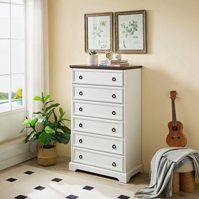 Commode 6 tiroirs Minimalist, Blanc / Brun