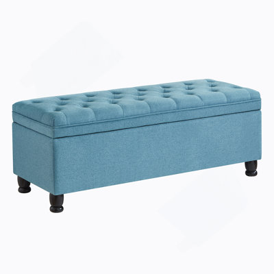 Upholstered Tufted Button Storage Bench ,Linen Fabric Entry Bench With Spindle Wooden Legs