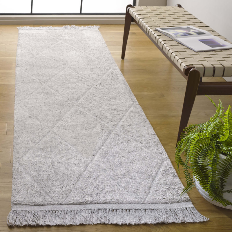 Laibaa Hand Woven Recyclyed Cotton Pile Machine Washable Geometric Rug, Runner 2'3" x 8'