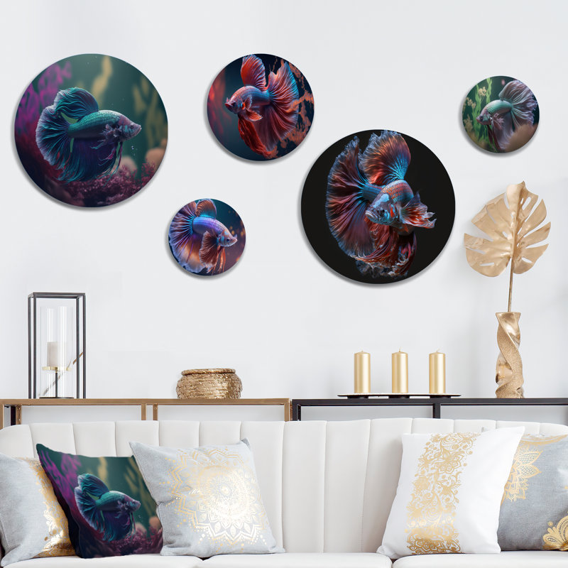 Magnifique bettafish dans les tons de bleu et de mauve I - décoration murale en métal poisson animal