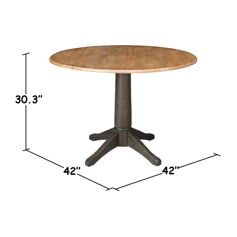 Sturges Extendable Round Unfinished Solid Wood Dining Table, Hickory/Washed Coal