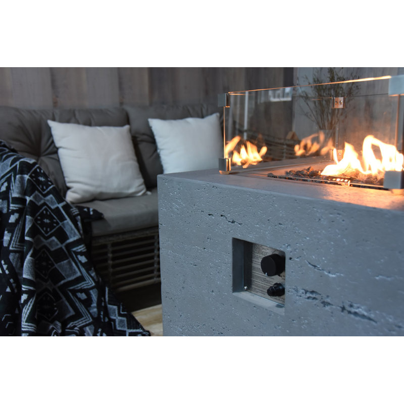 Athisl Concrete Fire Pit Table, Dark Gray