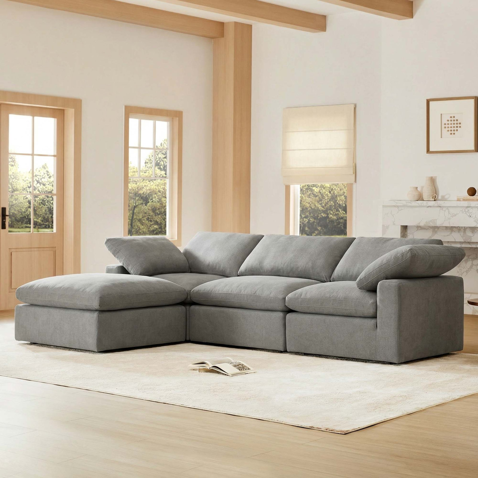 Asher Linen Modular Sectional, Capri Truffle Chenille, 31.5'' H x 118.11'' W x 78.74'' D