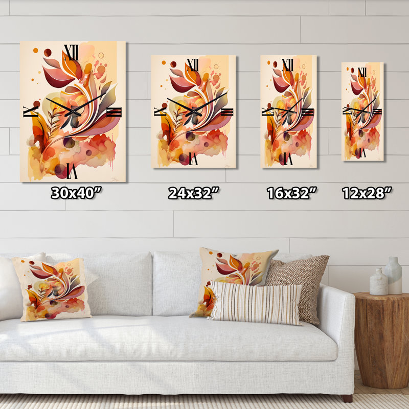 Horloge murale fleurs abstraites, H 32 po x l 16 po x P 1 po
