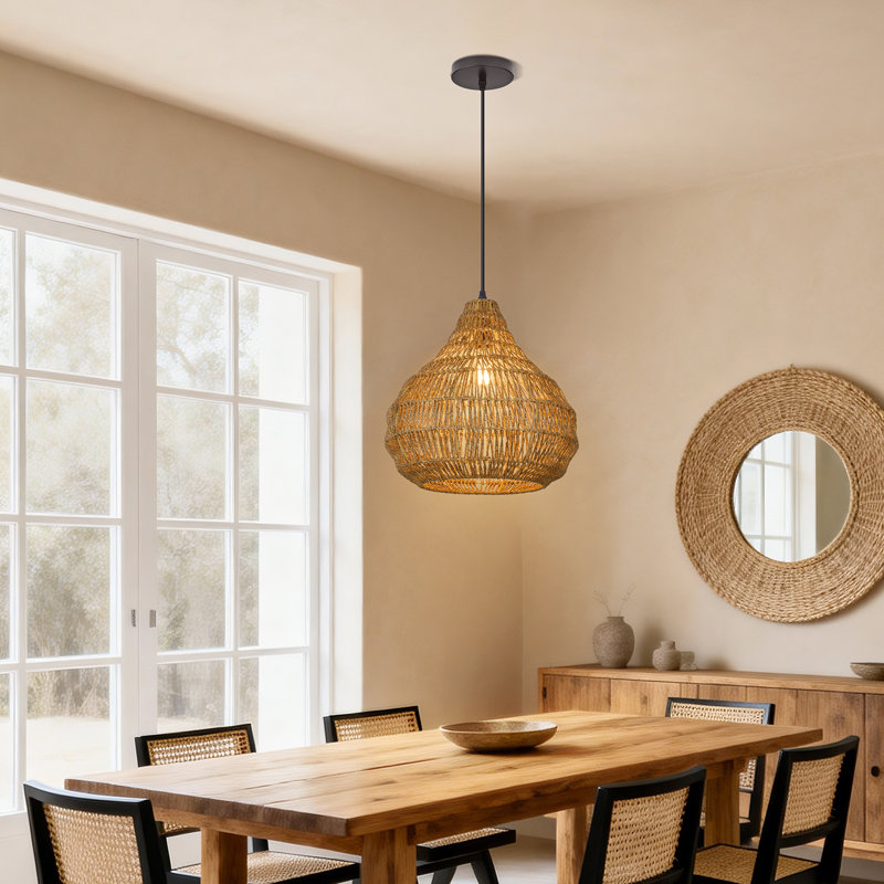 Boho Handwoven Rope Pendant Light, 78" H x 15.75" W x 15.75" D
