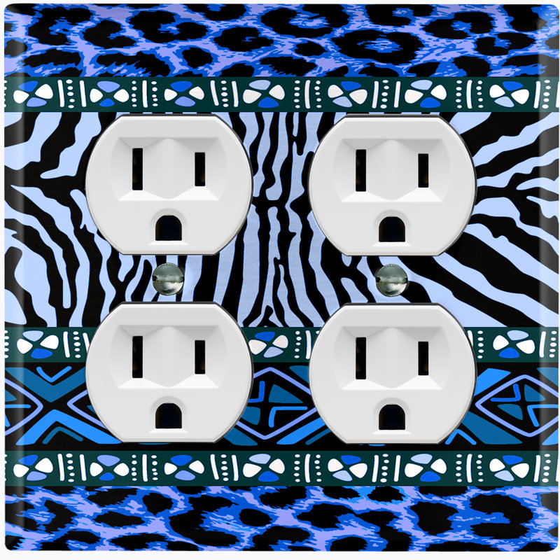 Couvercle de prise en métal pour interrupteur de lumière (motif safari tribal africain guépard bleu - bascule simple)