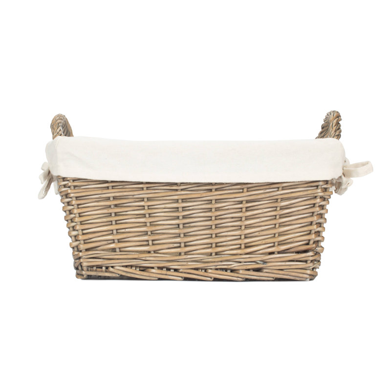 Wicker Lined Storage Basket with Handles, 25cm H x 29cm W x 39cm D