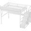 Grand lit mezzanine en métal avec escalier, garde-robe, bureau, station de charge, lumières intelligentes et tablette supérieure, blanc, durabilité à long terme-130149887