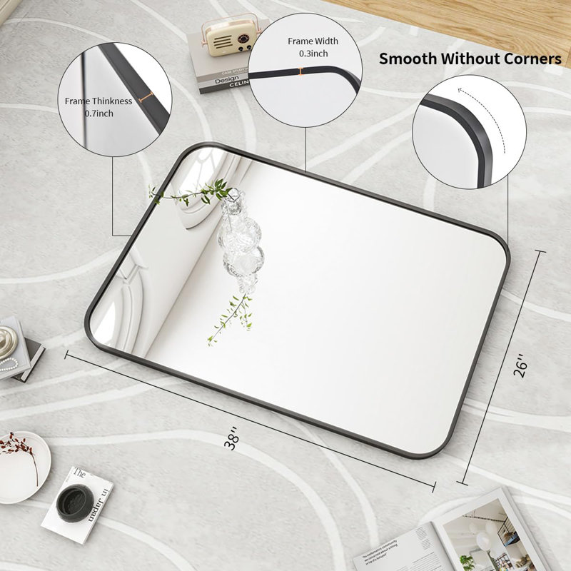 Rectangular Decorative Wall Mount Mirror, 40.55" x 28.74", Black