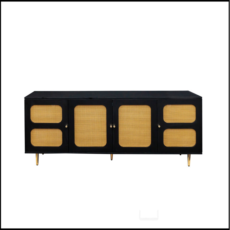 Buffet en rotin, armoire de rangement et console avec tablettes réglables
