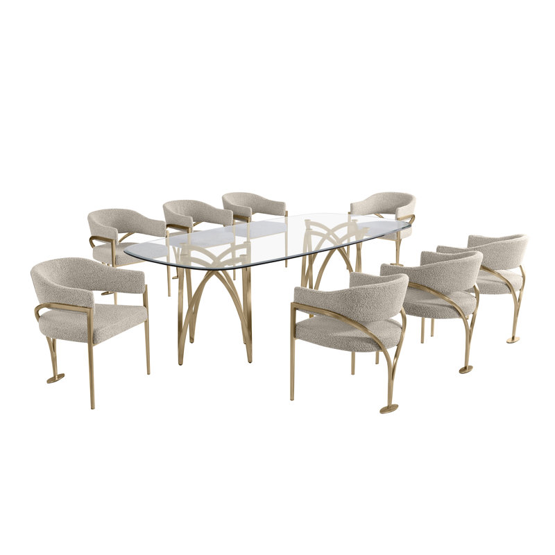 Grandeur Tempered Glass Dining Set, Gray, Gold