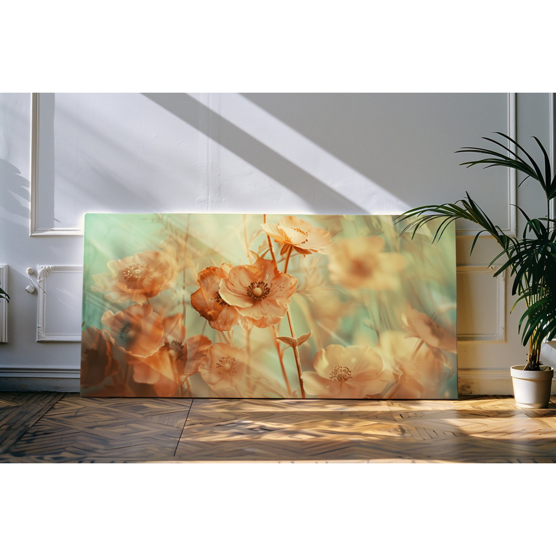 Wandbild 120x60cm Blumen Blüten Frühling Blumenfeld Rot