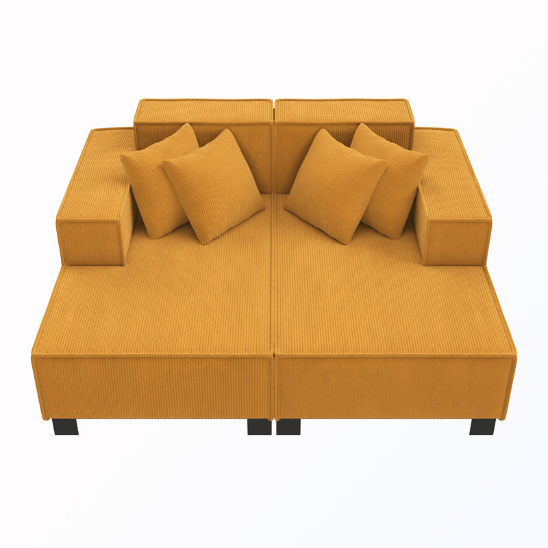 Canapé modulaire rembourré avec 4 coussins, Velours côtelé orange