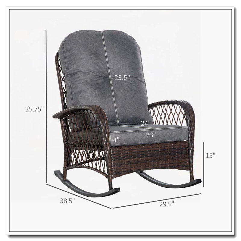 Chaise berçante d'extérieur en osier et rotin, Gris
